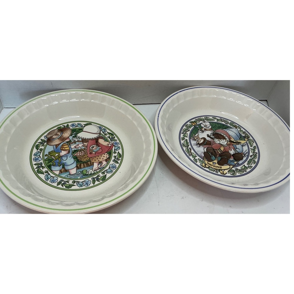 Watkins Vintage 1989 Country Kids Pie Plates Set of 2 Recipe Ceramic 10.5 Inch